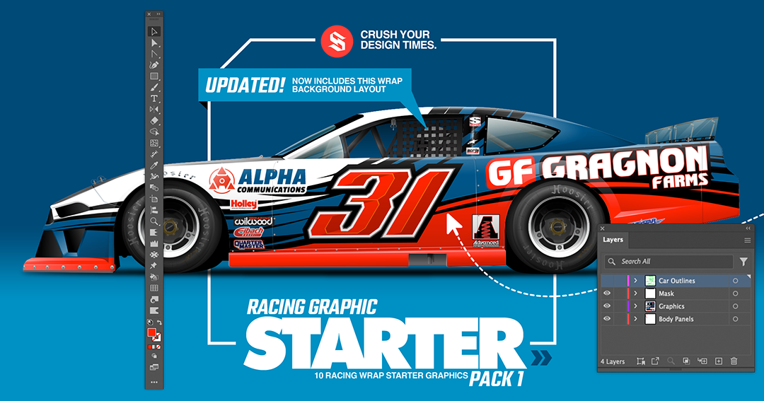 SRGFX Vector Racing Graphic Starter Pack 1 Asphalt Late Model Wrap Layouts