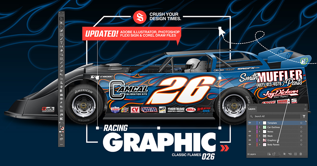 SRGFX Vector Flames Racing Wrap Graphics Dirt Late Model Wrap Layouts