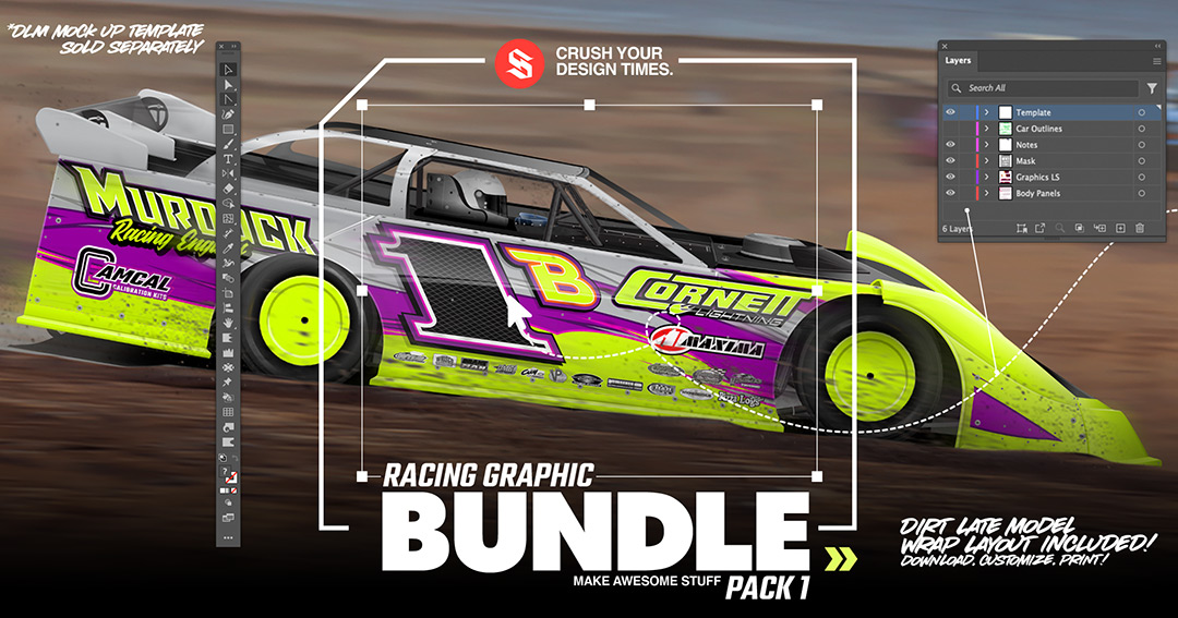 SRGFX Vector Racing Graphic Bundle Pack 1 Dirt Late Model Wrap Layouts