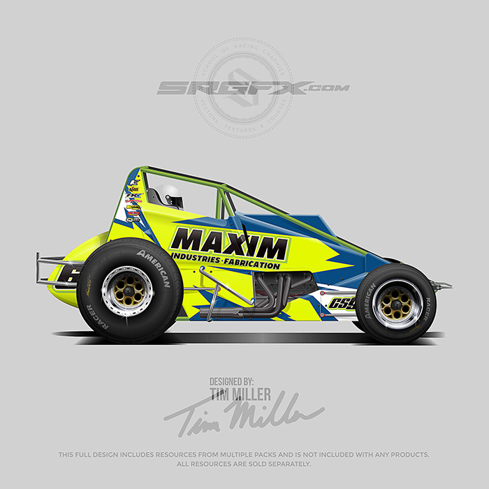 A yellow, blue and green , number 62 Wingless Sprint Car vector racing graphic wrap layout.