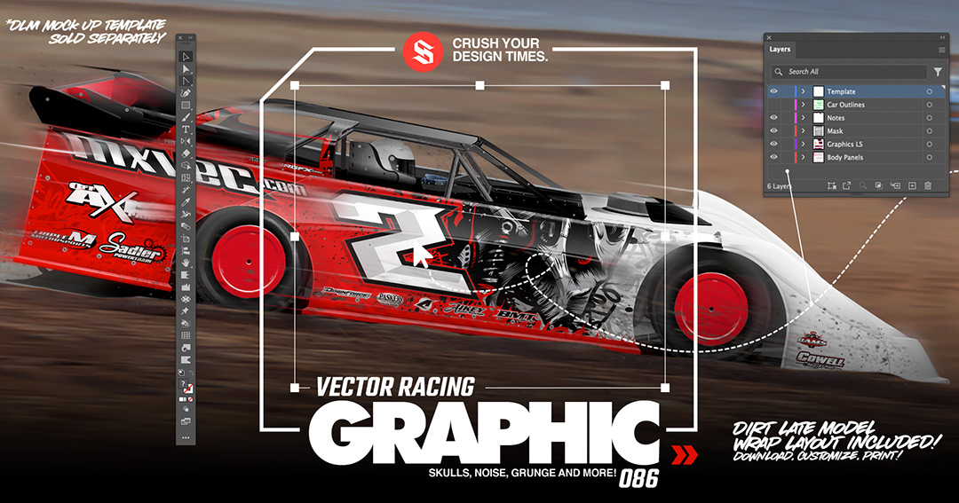 SRGFX Vector Racing Graphic 086 Skulls and Noise Dirt Late Model Wrap Layouts