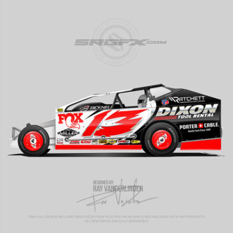 A red, silver and black number 13 East Coast Modified vector racing graphic wrap layout