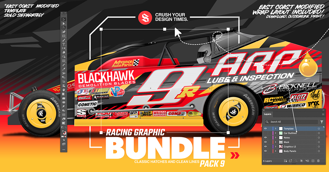 SRGFX Bundle Racing Graphic Pack 9 East Coast Modified Wrap Layouts