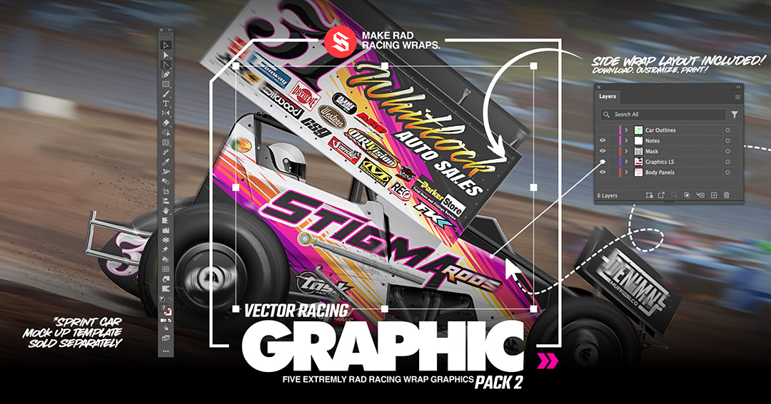 SRGFX Vector Racing Graphic Variety Pack 2 Sprint Car Wrap Layouts