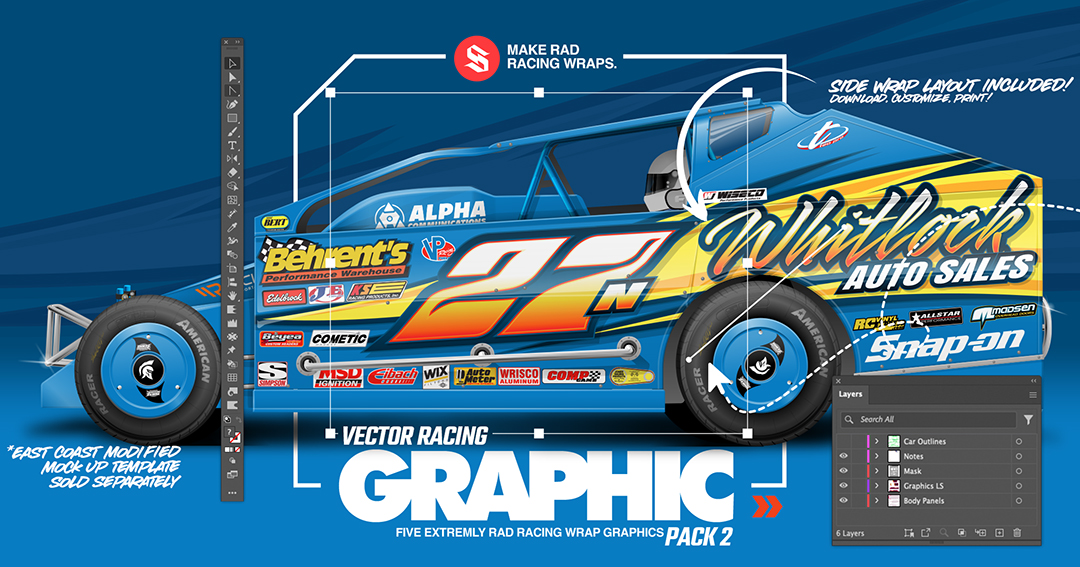 SRGFX Vector Racing Graphic Variety Pack 2 East Coast Modified Wrap Layouts