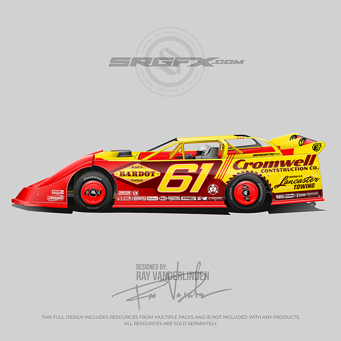 Cromwell Construction 2022 Yellow and Red number 61 Dirt Late Model