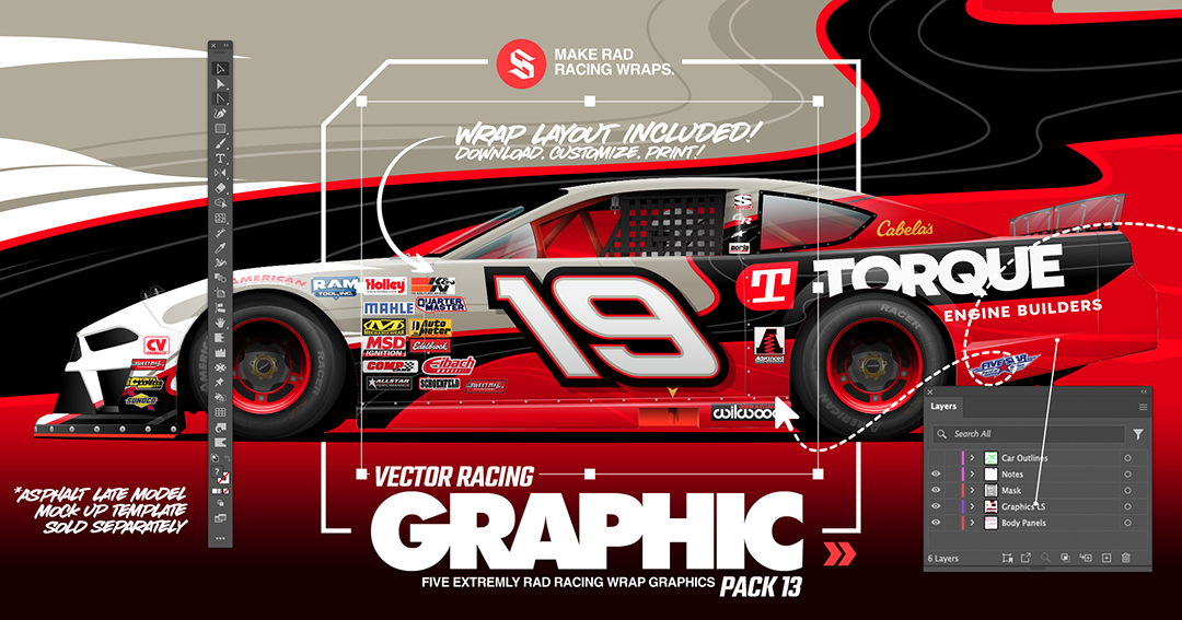 SRGFX Vector Racing Graphic Variety Pack 13 Asphalt Late Model Wrap Layouts
