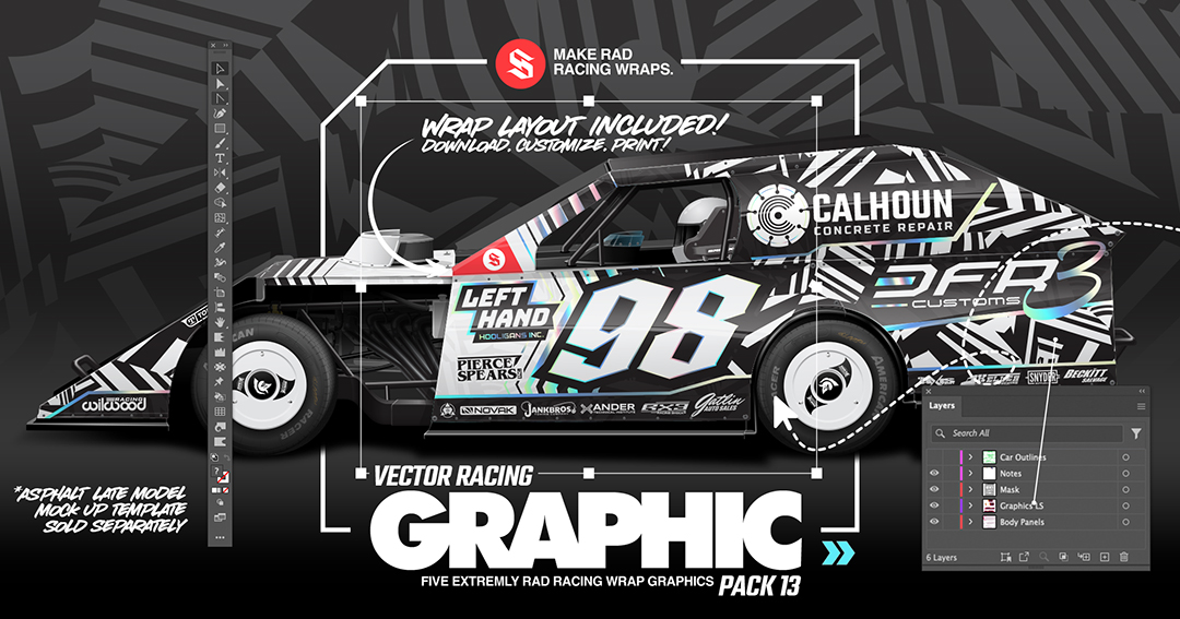 SRGFX Vector Racing Graphic Variety Pack 13 Cloud Camoflauge Dirt Modified Wrap Layouts