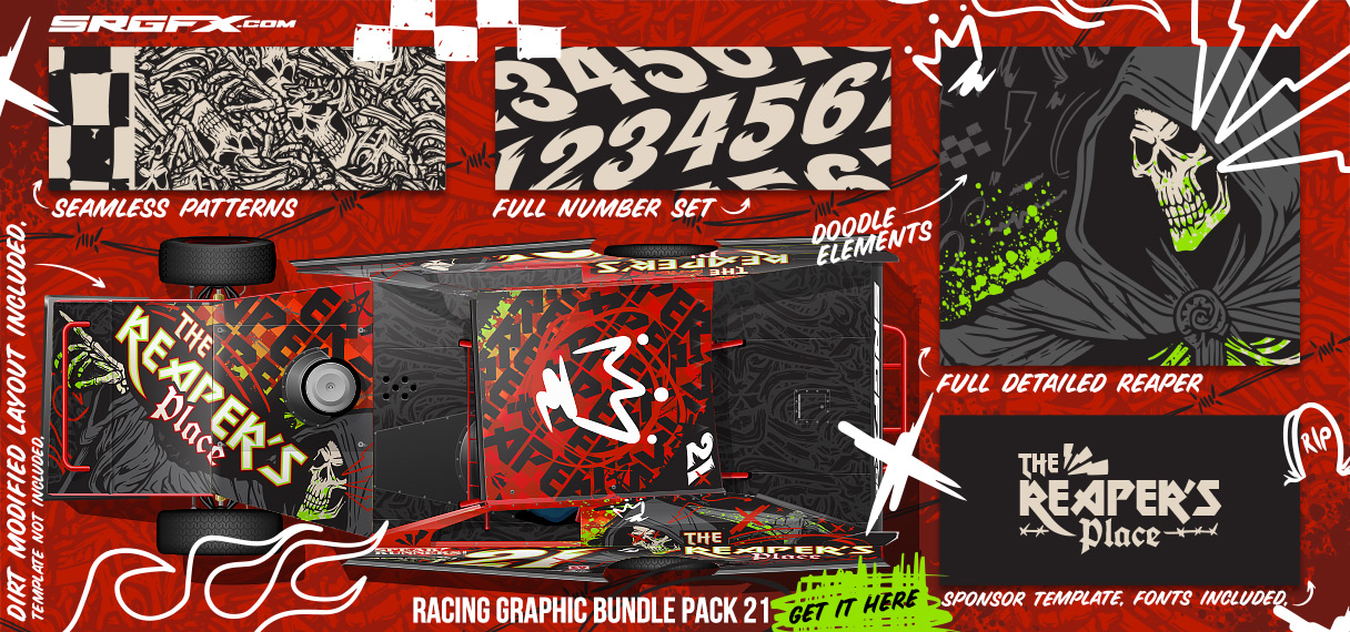 The Reaper's Place Red and Black Number 21 2024 Dirt Modified Wrap Layouts