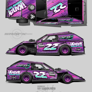 iKandy Purple and Pink Number 22 2025 Dirt Modified Wrap Idea
