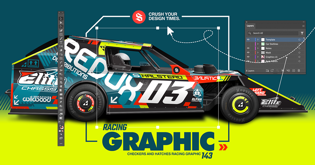 SRGFX Checkered Flag Racing Graphic 143 Dirt Modified Wrap Layouts