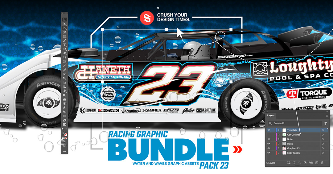 Water and Waves Racing Graphic Bundle Pack 23 Dirt Late Model Wrap Layouts