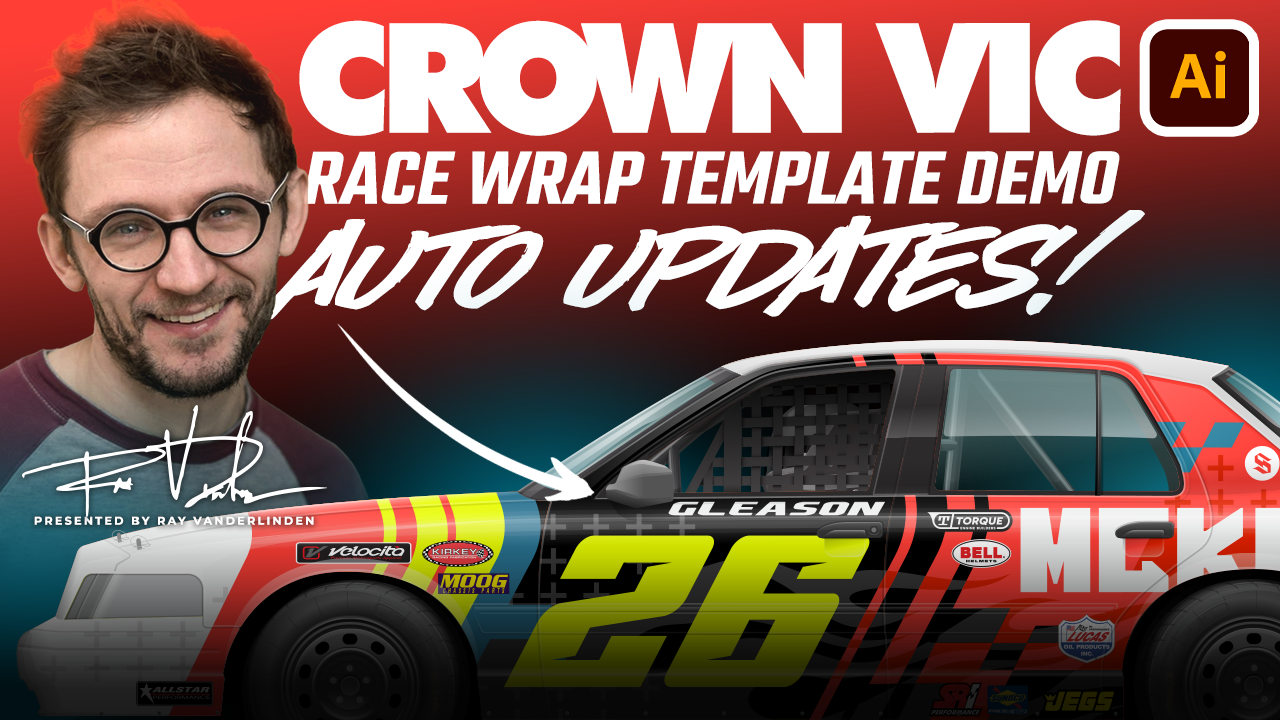 Crown Vic Race Wrap Template Demo Video Auto Updates in Adobe Illustrator