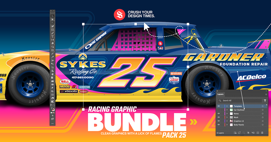 Modern Throwback Racing Wrap Graphic Bundle Pack and Branding Kit Monte Carlo Wrap Layouts