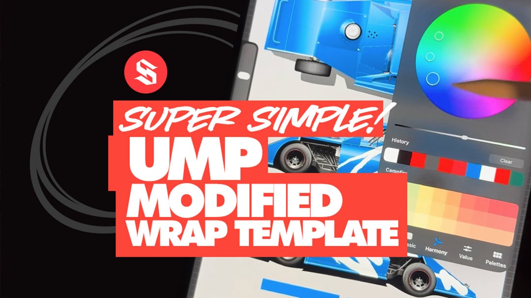 Bold racing vehicle wrap design for custom UMP Modified race cars by School of Racing Graphics.