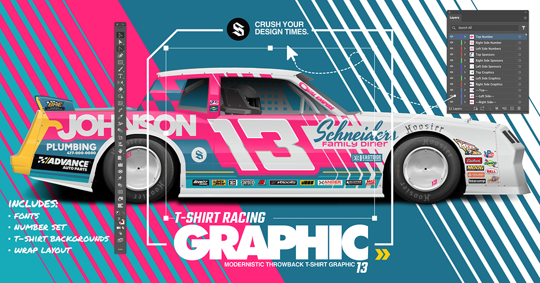 SRGFX T-Shirt Racing Graphic 13 Modern Throwback Monte Carlo Wrap Layouts