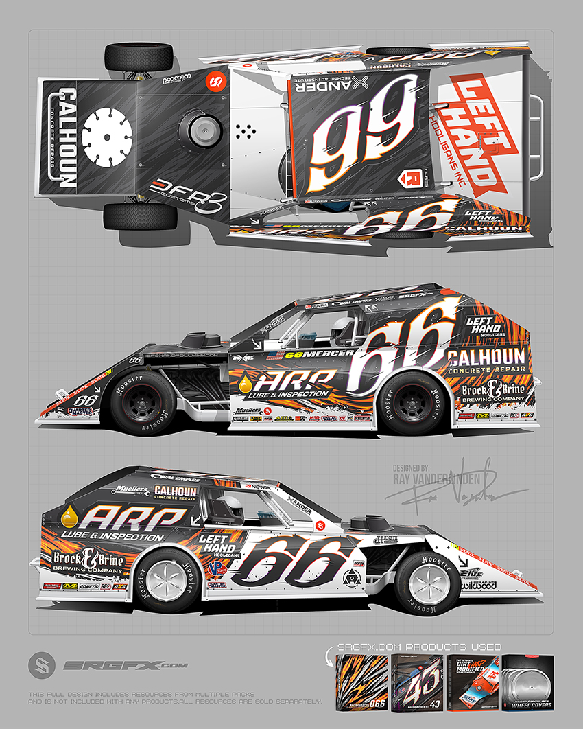 Black, Orange and White Number 66 UMP Dirt Modified