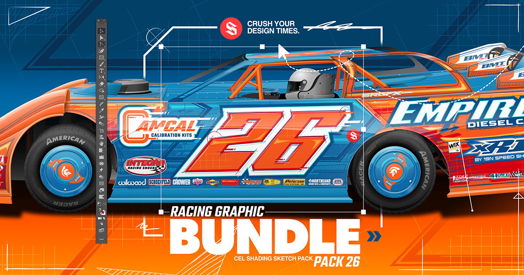 Cel Shading Racing Wrap Graphic Bundle Pack and Branding Kit 26 - Dirt Late Model Wrap Layouts