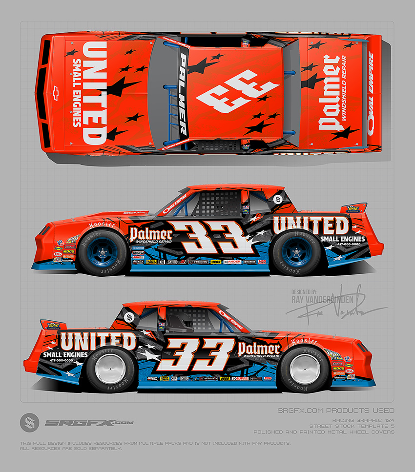 United Small Engines Red and Blue Monte Carlo Street Stock Wrap Graphics