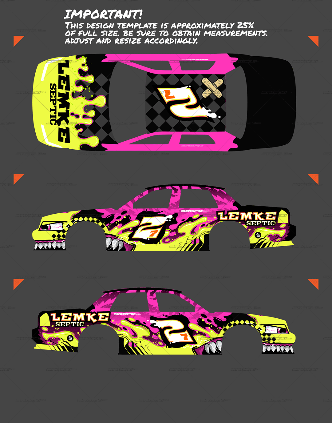 Slime Shark Mouth Racing Wrap Graphic Bundle Pack 27 SRGFX.com Crown Vic Pre Made Wrap Design