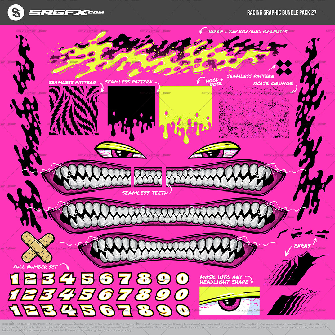 Slime Shark Mouth Racing Wrap Graphic Bundle Pack 27 SRGFX.com Wrap Graphic Design Tools and Assets